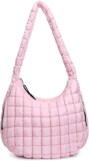 Quilted Tote Bag for Women Large Puffer Carryall Bag Lightweight Puffy Padding Hobo Shoulder Bag Crossbody Ladies Purse