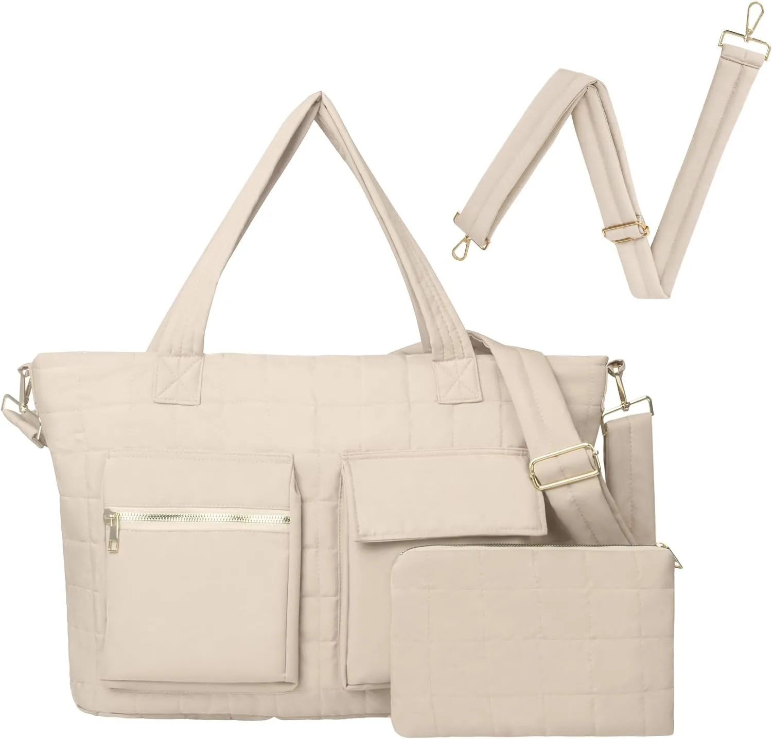Quilted Tote Bag for Women, puffy Shoulder Bag Handbag for Travel, Large Puffer Tote Bag with Pockets Lightweight Work bags