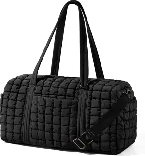 Quilted Travel Duffle Bag for Women Weekender Bag Large Puffer Overnight Bags Soft Puffy Duffel Bag Carry on Gym Bag Lightweight Personal Item Travel Bag for Trips Business Sport Airplane (Black)