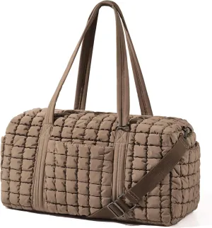 Quilted Travel Duffle Bag for Women Weekender Bag Large Puffer Overnight Bags Soft Puffy Duffel Bag Carry on Gym Bag Lightweight Personal Item Travel Bag for Trips Business Sport Airplane (Khaki)
