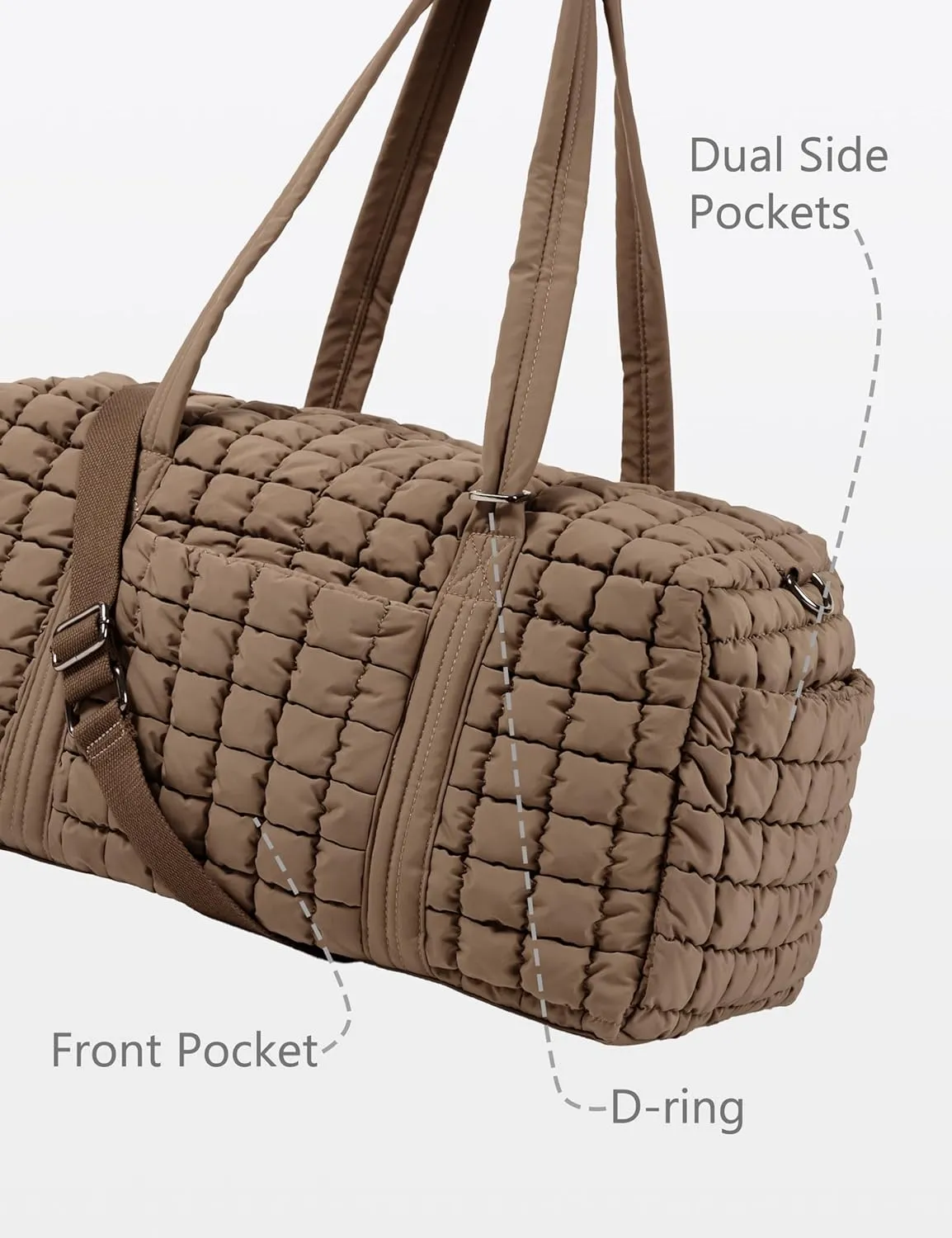 Quilted Travel Duffle Bag for Women Weekender Bag Large Puffer Overnight Bags Soft Puffy Duffel Bag Carry on Gym Bag Lightweight Personal Item Travel Bag for Trips Business Sport Airplane (Khaki)