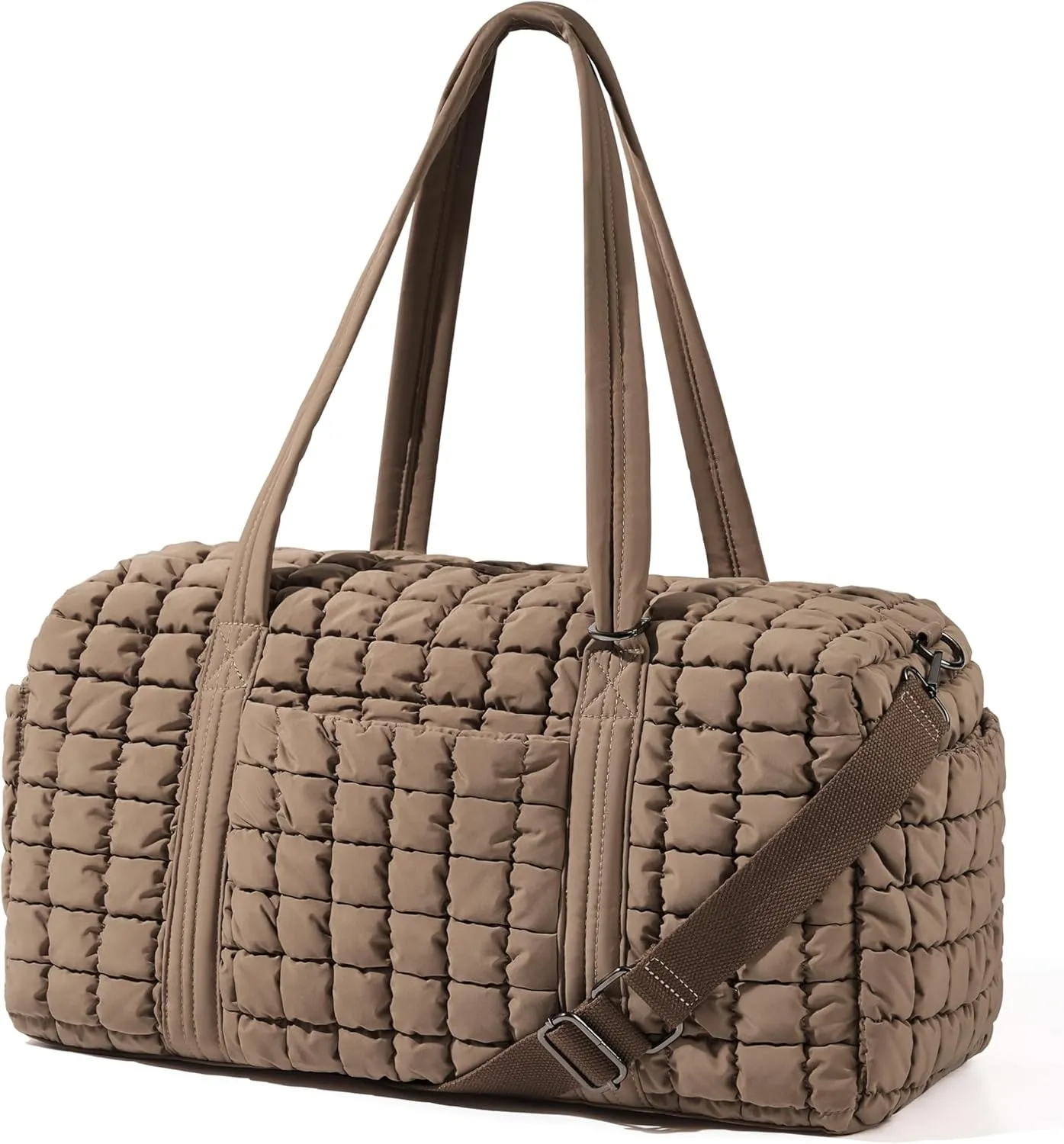 Quilted Travel Duffle Bag for Women Weekender Bag Large Puffer Overnight Bags Soft Puffy Duffel Bag Carry on Gym Bag Lightweight Personal Item Travel Bag for Trips Business Sport Airplane (Khaki)
