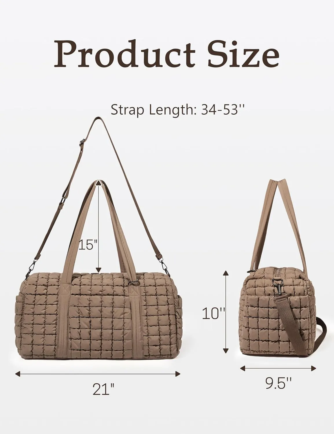Quilted Travel Duffle Bag for Women Weekender Bag Large Puffer Overnight Bags Soft Puffy Duffel Bag Carry on Gym Bag Lightweight Personal Item Travel Bag for Trips Business Sport Airplane (Khaki)