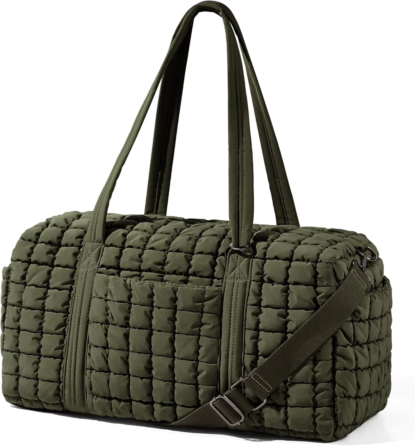 Quilted Travel Duffle Bag for Women Weekender Bag Large Puffer Overnight Bags Soft Puffy Duffel Bag Carry on Gym Bag Lightweight Personal Item Travel Bag for Trips Business Sport Airplane(Olive Green)
