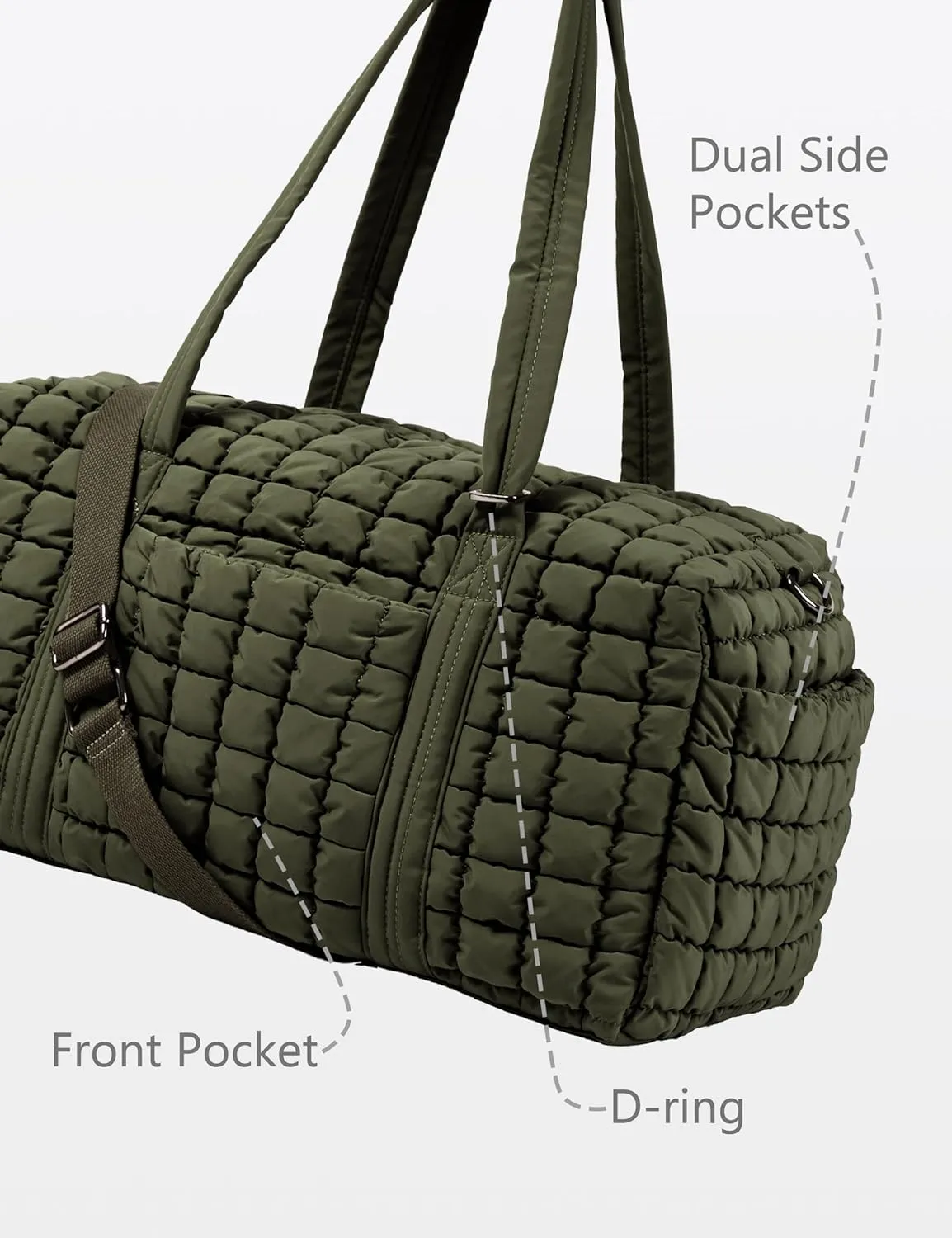 Quilted Travel Duffle Bag for Women Weekender Bag Large Puffer Overnight Bags Soft Puffy Duffel Bag Carry on Gym Bag Lightweight Personal Item Travel Bag for Trips Business Sport Airplane(Olive Green)