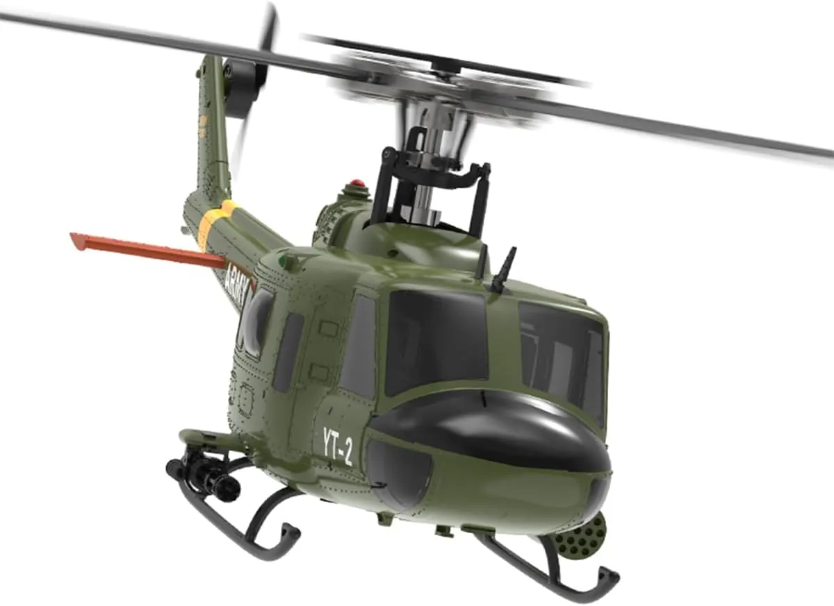 RC Military Helicopter for Adults, F07-V 1/34 Scale UH-1 Huey 2.4G 6CH Brushless Direct-Drive Flybarless Helicopter Model Mode 1/Mode 2 Switchable (RTF Version)