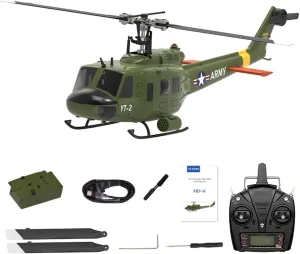 RC Military Helicopter for Adults, F07-V 1/34 Scale UH-1 Huey 2.4G 6CH Brushless Direct-Drive Flybarless Helicopter Model Mode 1/Mode 2 Switchable (RTF Version)