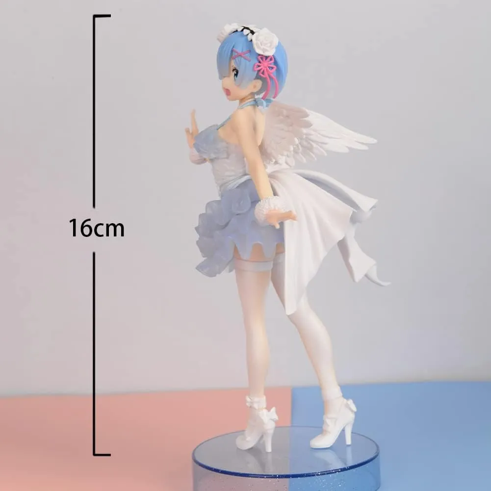 Re:0 Figure Rem Figure Statue, 16cm Remu Figures Angel Version REM Action Figures Sculpture Handmade Collectible Gifts for Fans