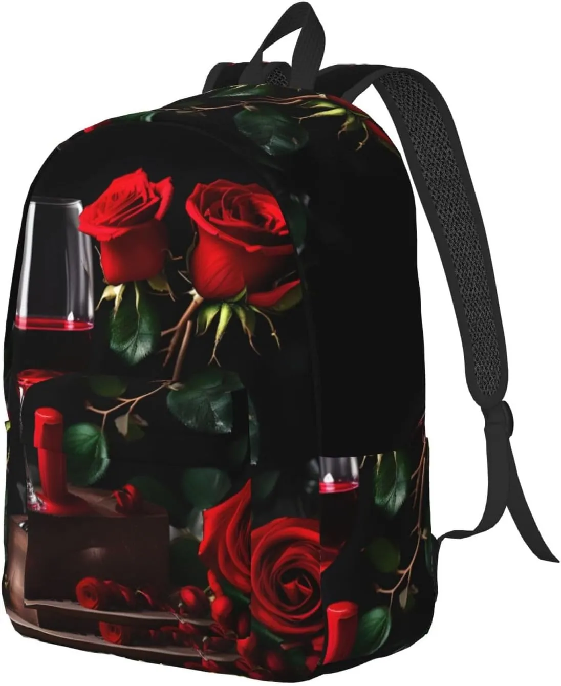 Red Rose and Wine Romantic Lovers Decor print Duffel Bag, Lightweight Duffel Bag, Casual Backpack, 17.7 x 6.3 x 12.2 inches