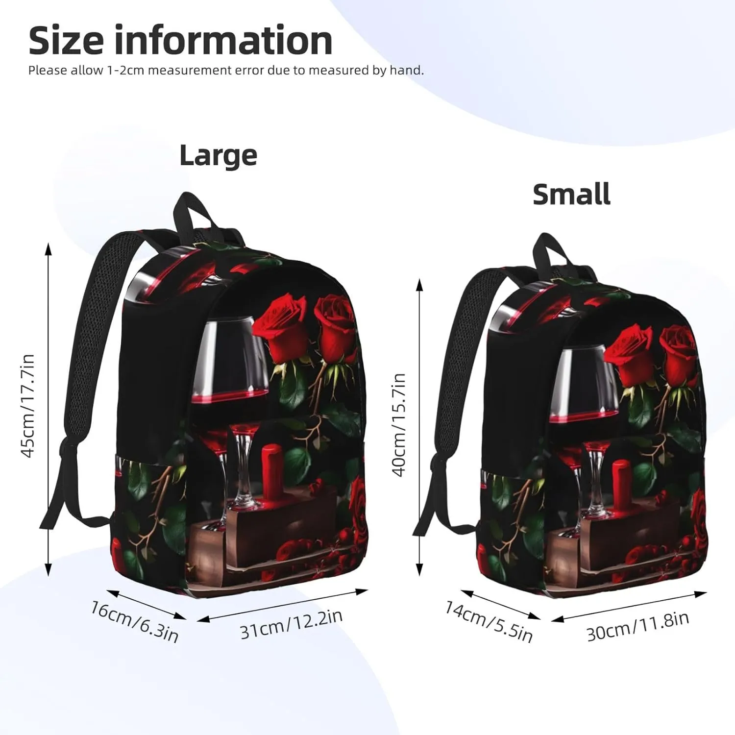 Red Rose and Wine Romantic Lovers Decor print Duffel Bag, Lightweight Duffel Bag, Casual Backpack, 17.7 x 6.3 x 12.2 inches