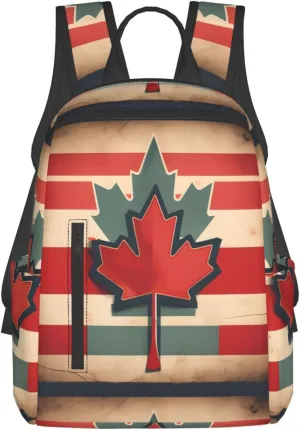 Retro Canada Flag pattern Lightweight Backpack Travel Shoulder Bag with Stylish Print, Leisure Day Trips Shopping Backpack