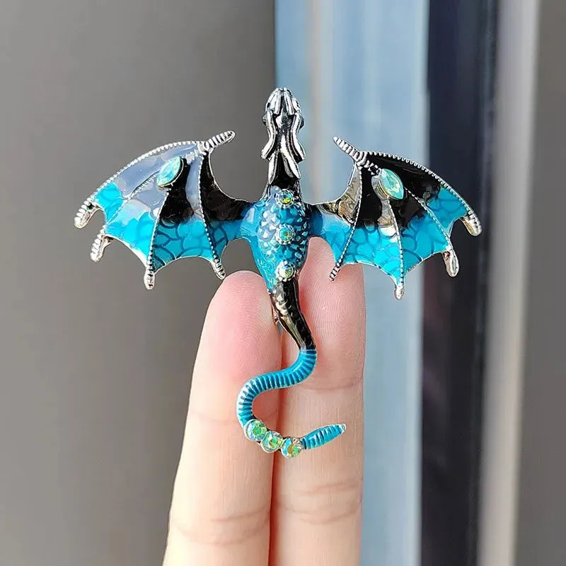 Retro Oil Painting Enamel Dragon Brooches For Women Men Clothing Suit Fashion Rhinestone Animal Brooch Jewelry Gifts
