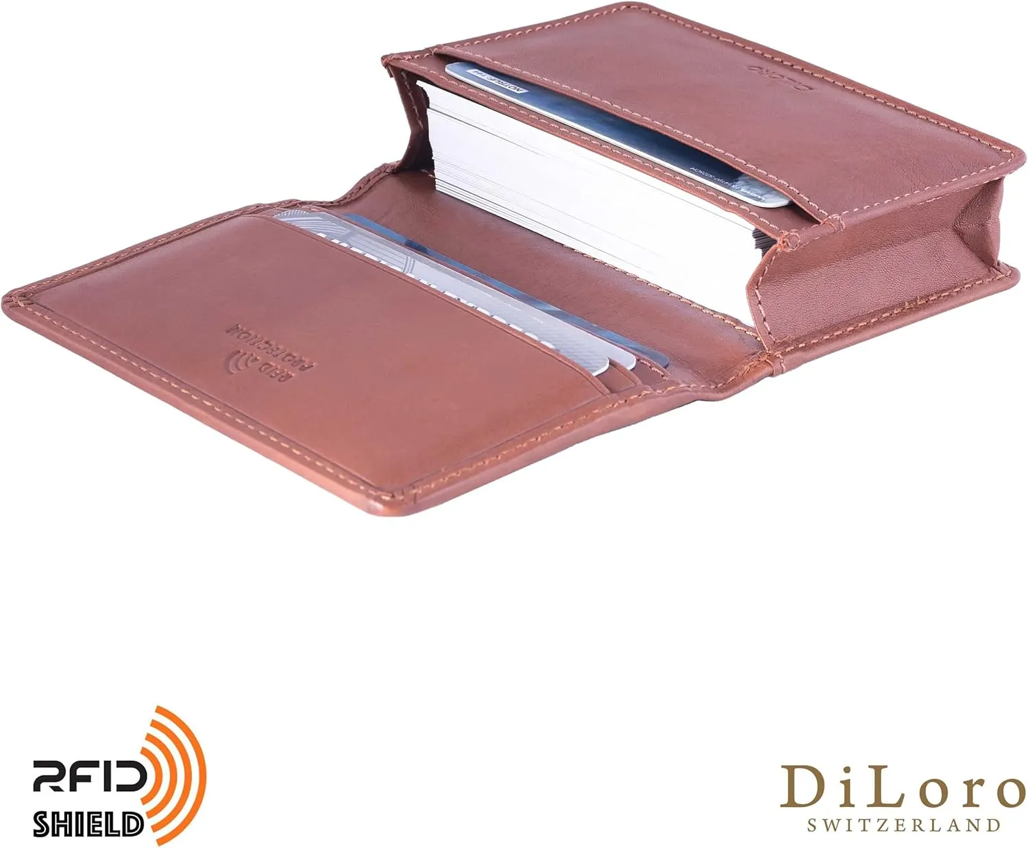 RFID Leather Wallet for Men or Women Travel Bifold Card Holder Full Grain Cow Nappa 4"x3" Expandable to 1" Thick (Bugatti Tan)