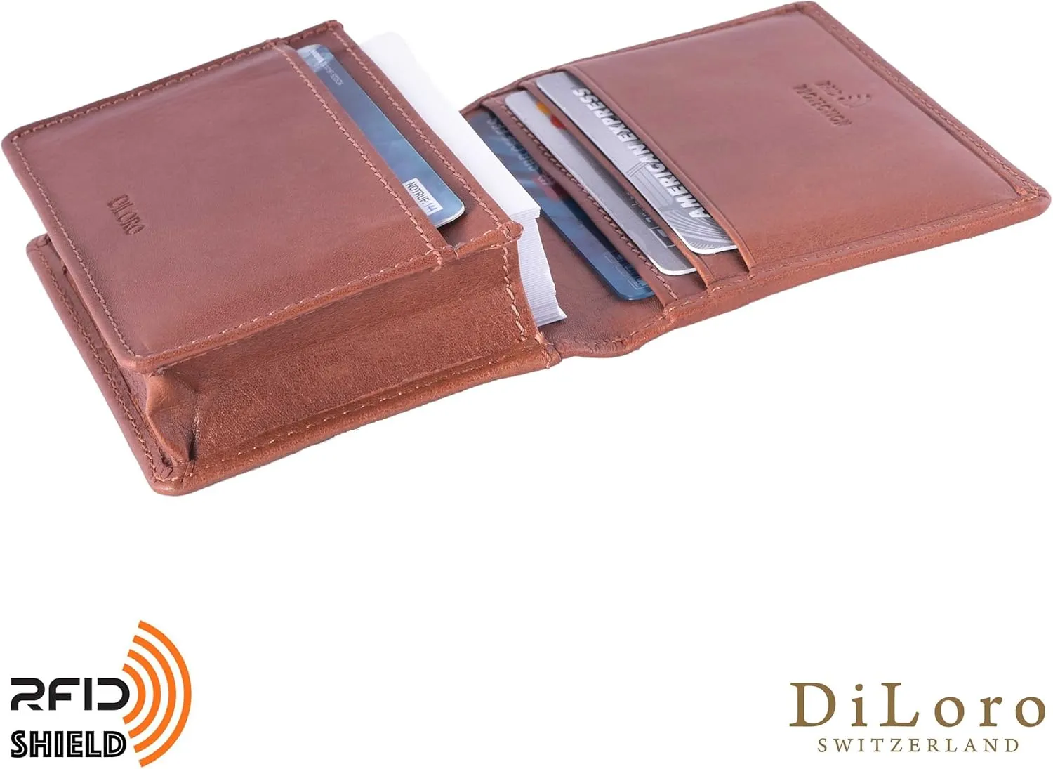 RFID Leather Wallet for Men or Women Travel Bifold Card Holder Full Grain Cow Nappa 4"x3" Expandable to 1" Thick (Bugatti Tan)