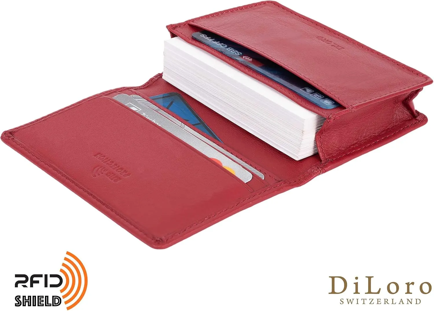 RFID Leather Wallet for Men or Women Travel Bifold Card Holder Full Grain Cow Nappa 4"x3" Expandable to 1" Thick (Red Nappa)