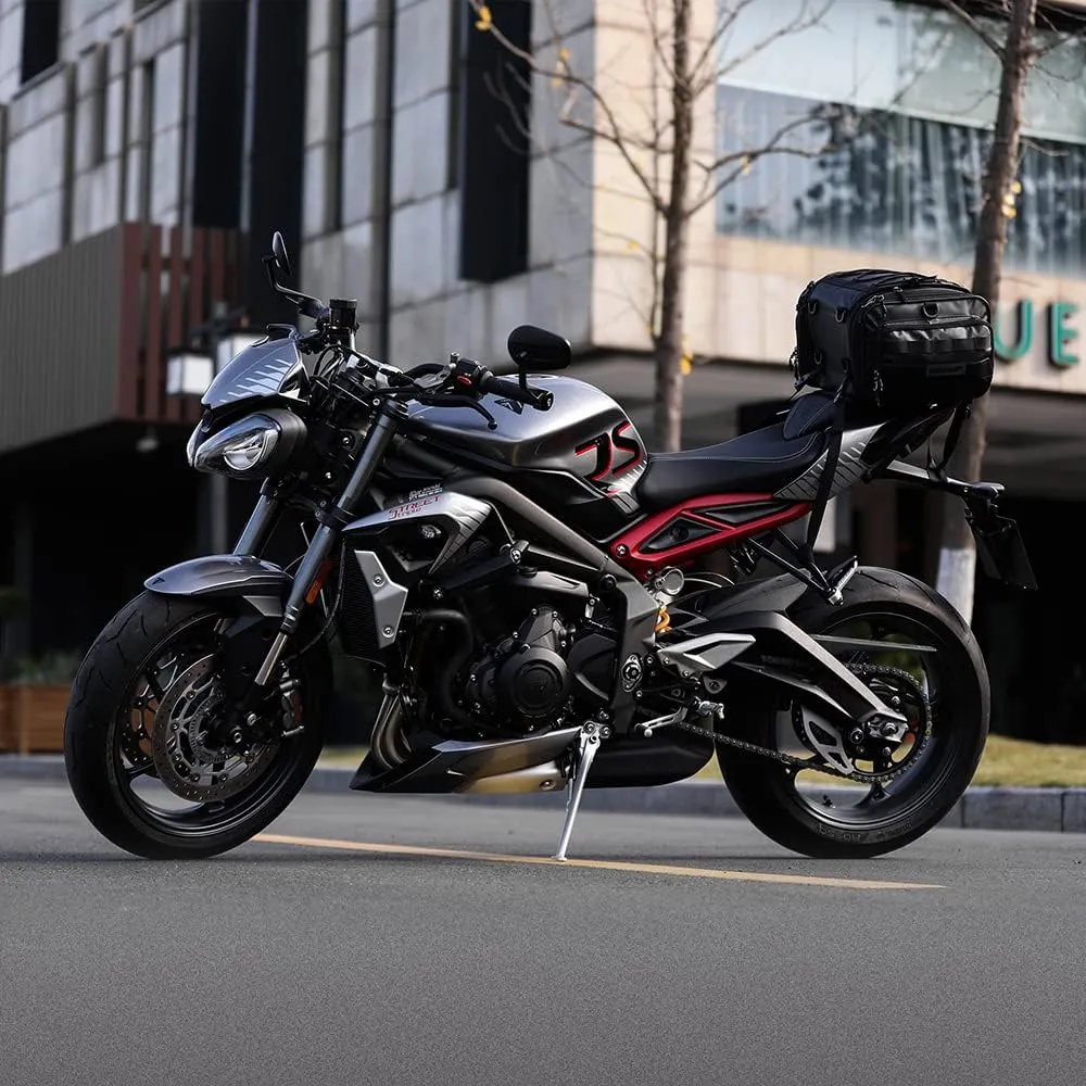 Rhinowalk Motorcycle Tail Bag Expandable Motorcycle Travel Luggage 26L Waterproof All Weather/Trunk/Rack Bag with Sissy Bar Straps-Black