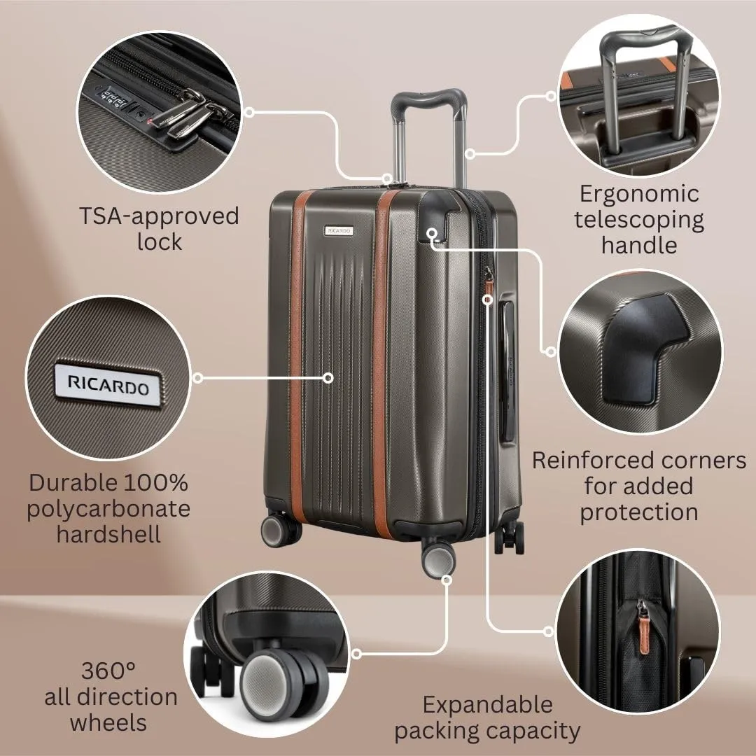 Ricardo Beverly Hills Montecito 2.0 Hardside with Dual Spinning Wheels, Expandable with Comfort Grip for Easy Packing and Moving, Men and Women, Graphite, Check-In Large 29-Inch