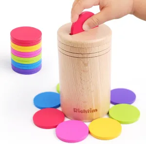 Richtim Montessori Sorting Toy for 1-3 Boys Girls: Wooden Box for Learning Shapes & Colors, Fine Motor Development, and Travel Play