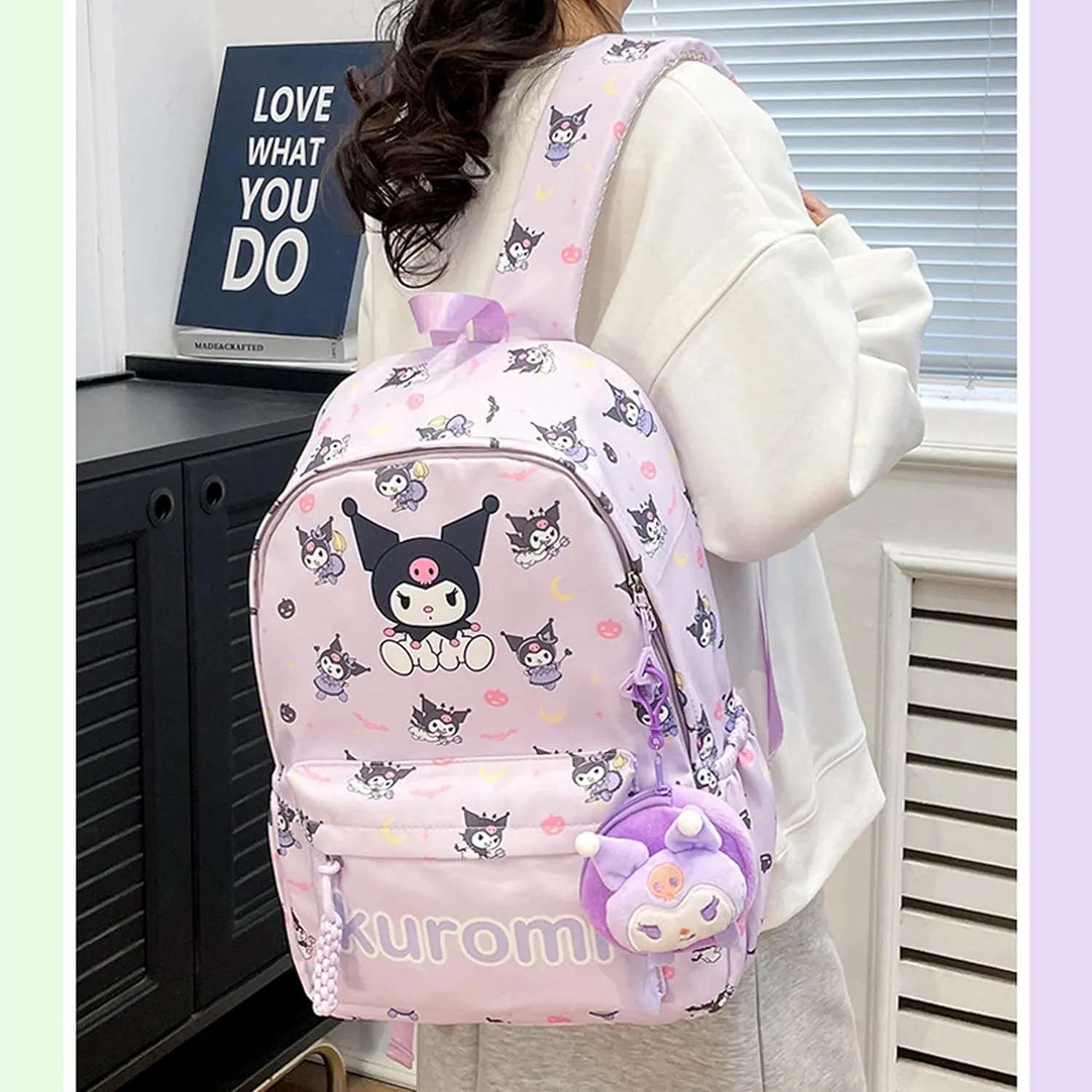 Roffatide Anime All Over Print Casual Backpack Laptop Backpack Travel Hiking Rucksack Zipper Backpack Purple