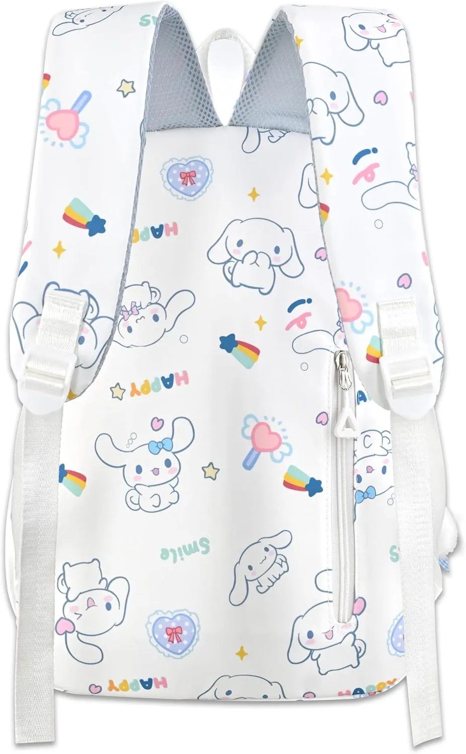 Roffatide Cartoon Cinnamoroll All Over Print Casual Backpack Laptop Backpack Bike Travel Hiking Rucksack Daypack White (With Cute Pendant)