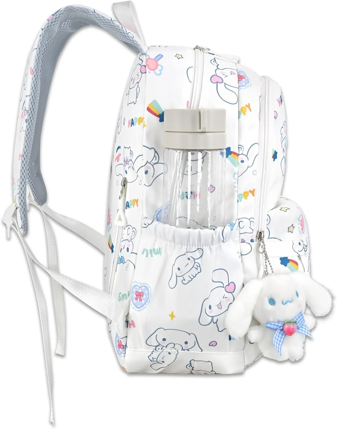 Roffatide Cartoon Cinnamoroll All Over Print Casual Backpack Laptop Backpack Bike Travel Hiking Rucksack Daypack White (With Cute Pendant)