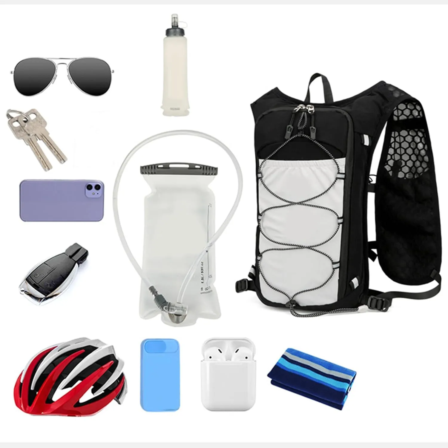 Running Backpack - Reflective Lightweight Hydration Vest | Adjustable Breathable Sports Bag with 1.5L Water Bladder for Women Outdoor Workout Riding Trekking Camping Fishing Travel