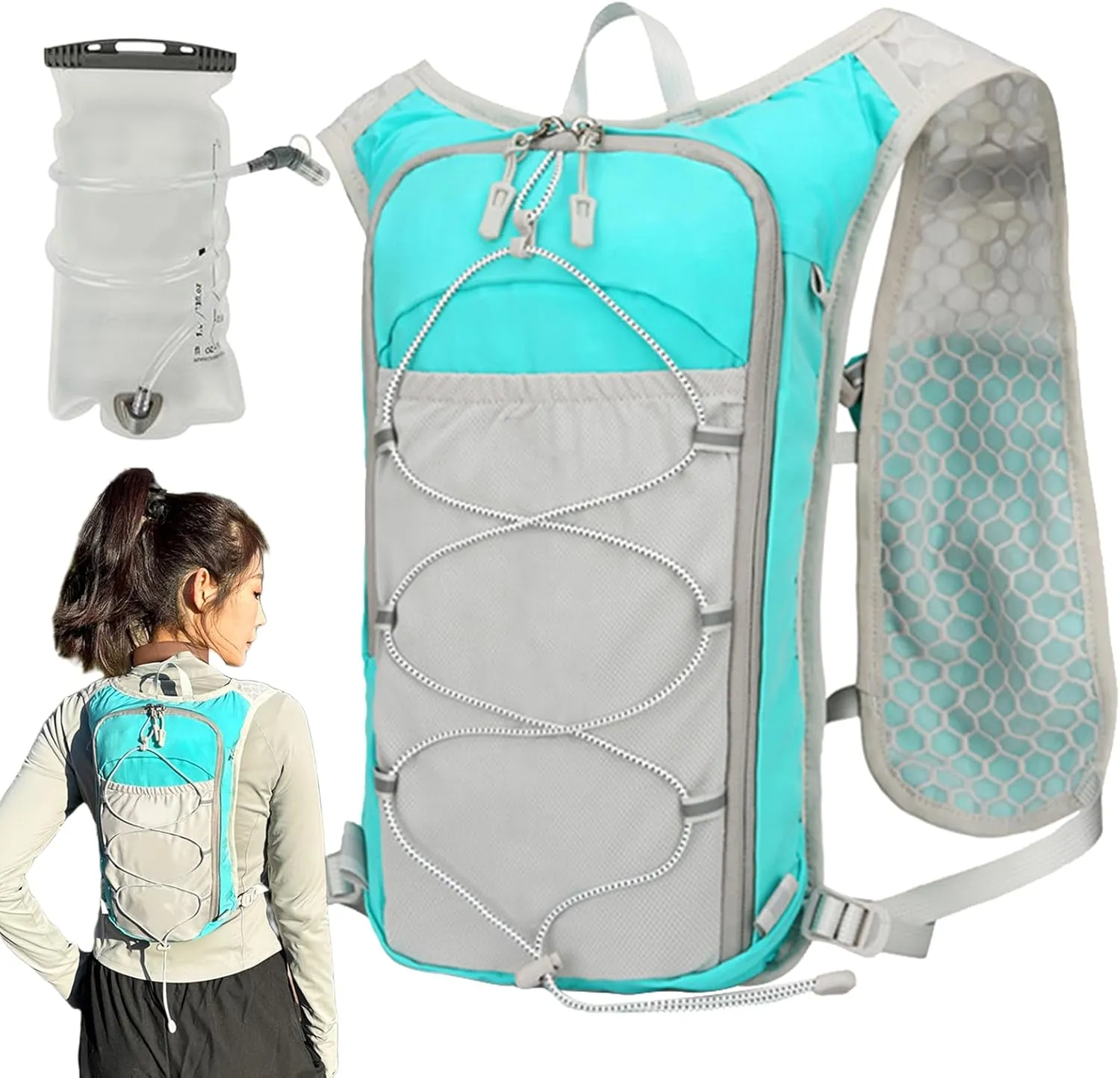 Running Backpack - Reflective Lightweight Hydration Vest | Adjustable Breathable Sports Bag with 1.5L Water Bladder for Women Outdoor Workout Riding Trekking Camping Fishing Travel
