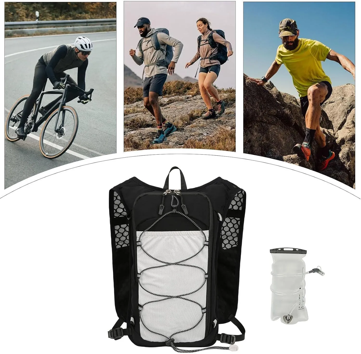 Running Backpack - Reflective Lightweight Hydration Vest | Adjustable Breathable Sports Bag with 1.5L Water Bladder for Women Outdoor Workout Riding Trekking Camping Fishing Travel