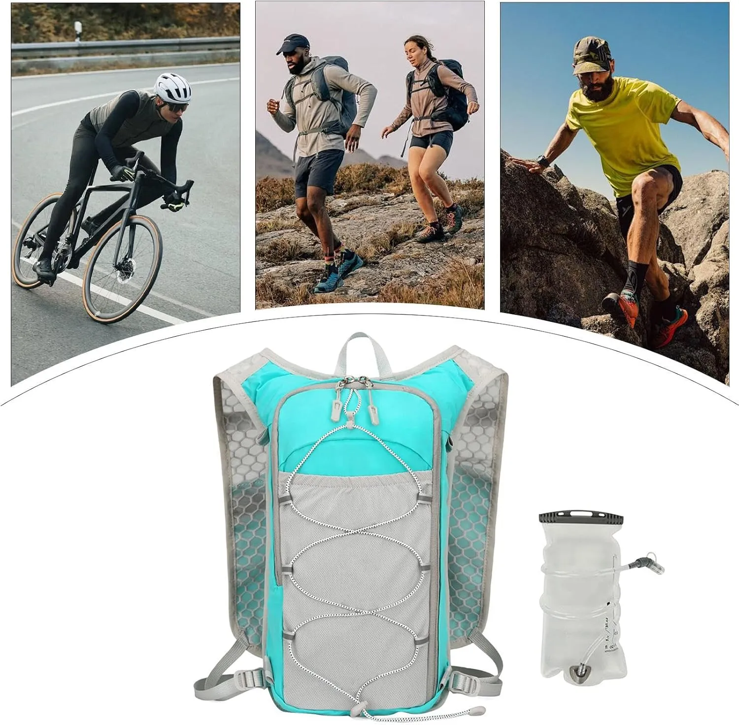 Running Backpack - Reflective Lightweight Hydration Vest | Adjustable Breathable Sports Bag with 1.5L Water Bladder for Women Outdoor Workout Riding Trekking Camping Fishing Travel