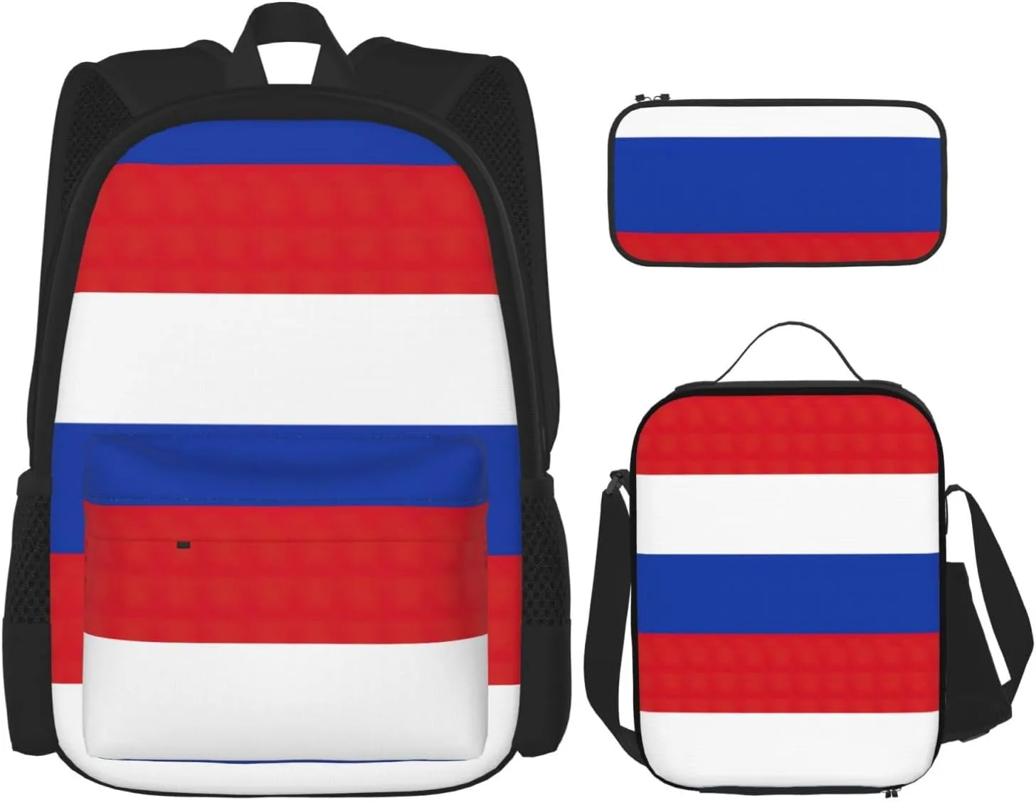 Russian Flag Print Stylish Travel Backpack And Lunch Box Set,600d Oxford Fabric,With Insulated Lunch Bag