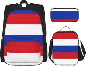 Russian Flag Print Stylish Travel Backpack And Lunch Box Set,600d Oxford Fabric,With Insulated Lunch Bag