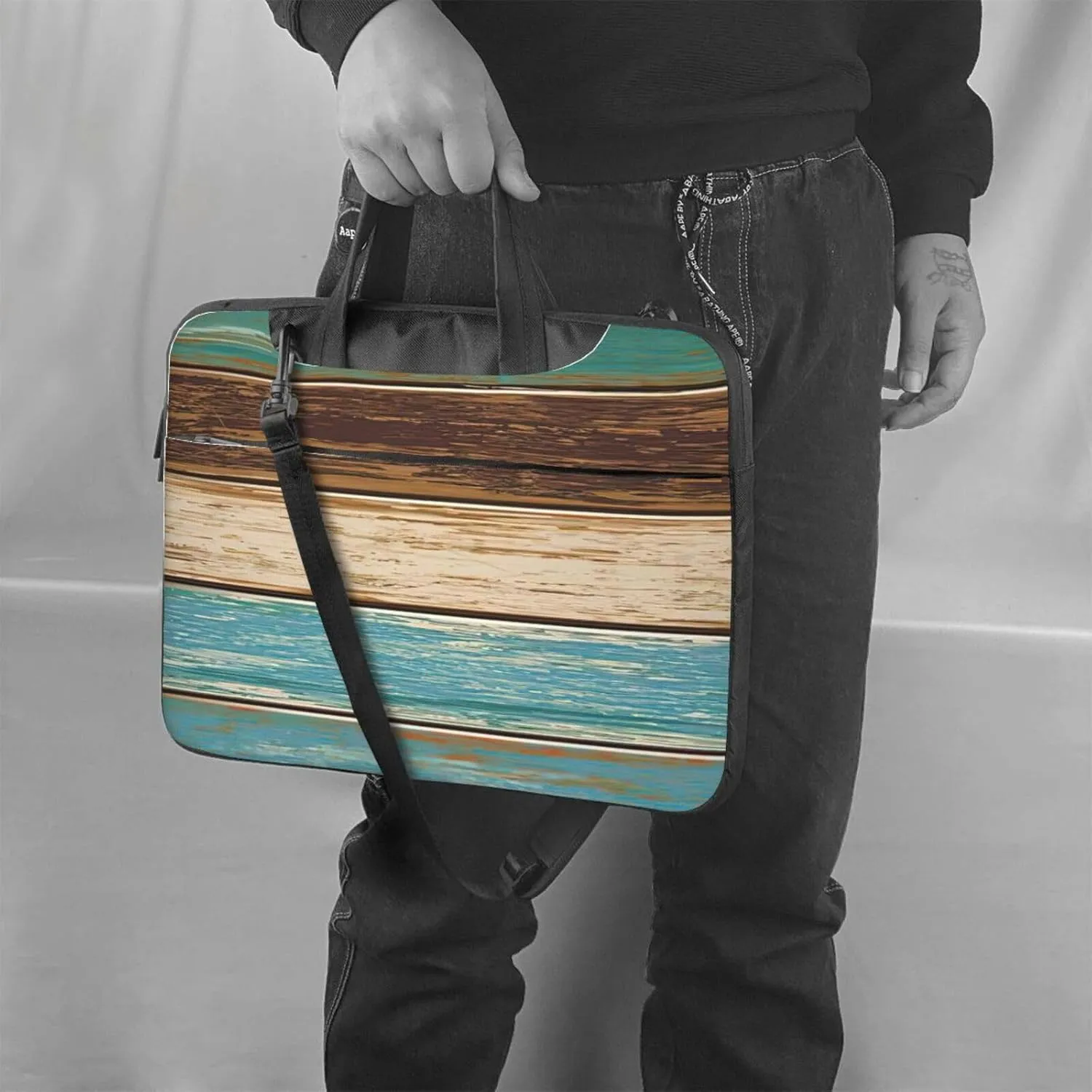 Rustic Wood Plank Print Laptop Bag,Can Use It Freely As A Shoulder Bag,Crossbody Bag,And Briefcase
