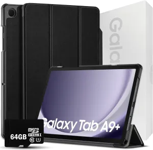 SAMSUNG 2024 Galaxy Tab A9  11” 64GB | Android 13 WiFi Touchscreen International | Big Screen, Quad Speakers, Slim | Tablet Bundle - Hard Back Trifold Stand Case   64GB SD Card (Grey) | MdTec