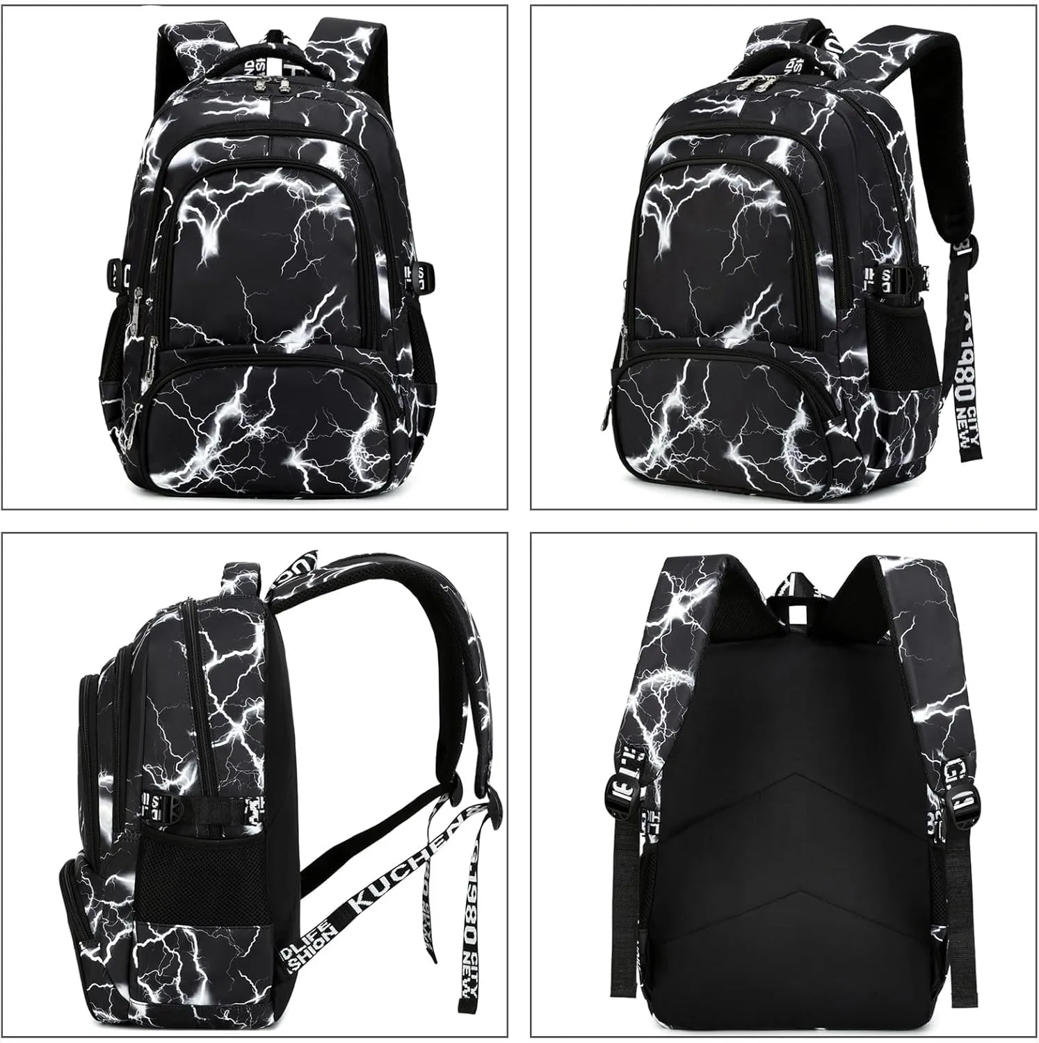 School Backpack Casual Daypack Travel Outdoor Camouflage Backpack Christmas Presents for Boys and Girls (AY Lighting Black)