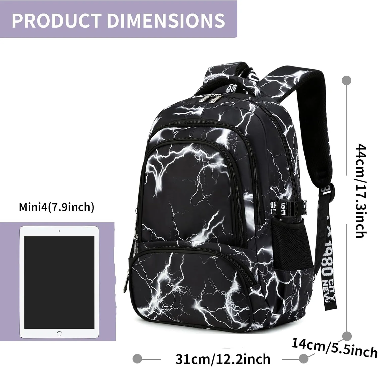 School Backpack Casual Daypack Travel Outdoor Camouflage Backpack Christmas Presents for Boys and Girls (AY Lighting Black)