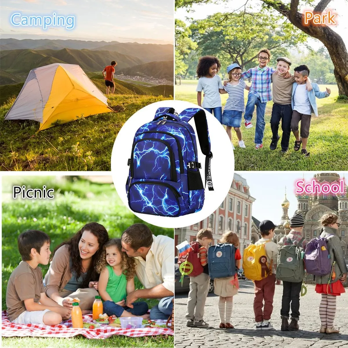 School Backpack Casual Daypack Travel Outdoor Camouflage Backpack Christmas Presents for Boys and Girls (AY Lighting Blue)