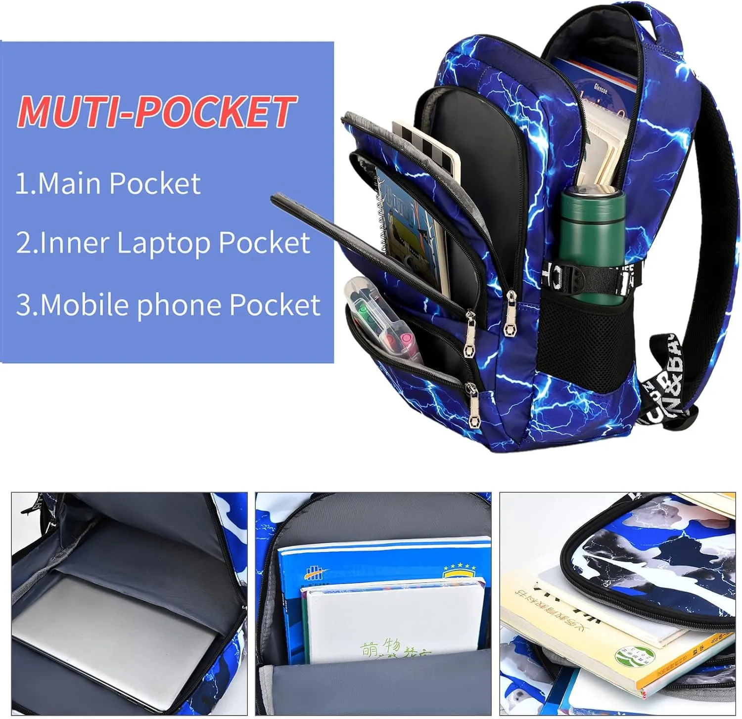 School Backpack Casual Daypack Travel Outdoor Camouflage Backpack Christmas Presents for Boys and Girls (AY Lighting Blue)