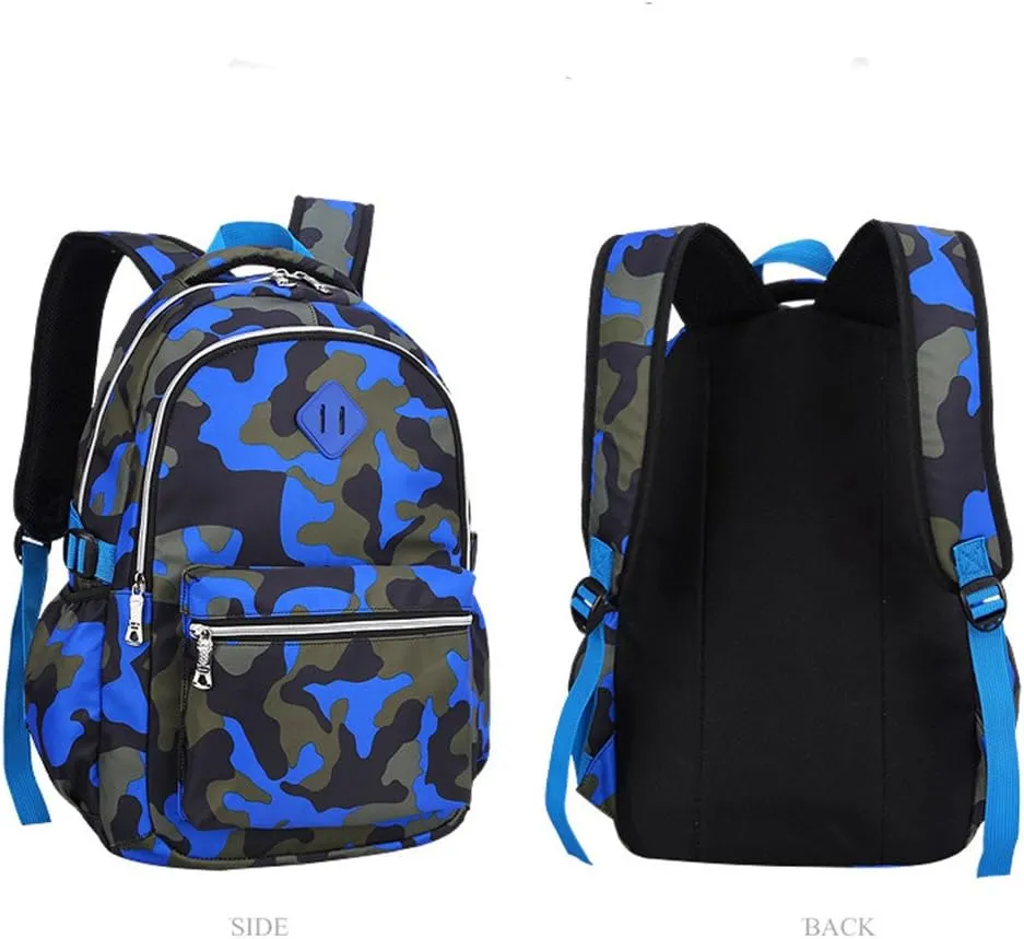 School Backpack Casual Daypack Travel Outdoor Camouflage Backpack Christmas Presents for Boys and Girls (Camo Blue)