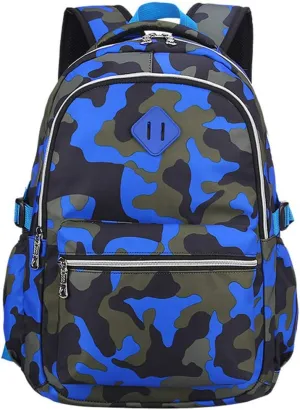 School Backpack Casual Daypack Travel Outdoor Camouflage Backpack Christmas Presents for Boys and Girls (Camo Blue)