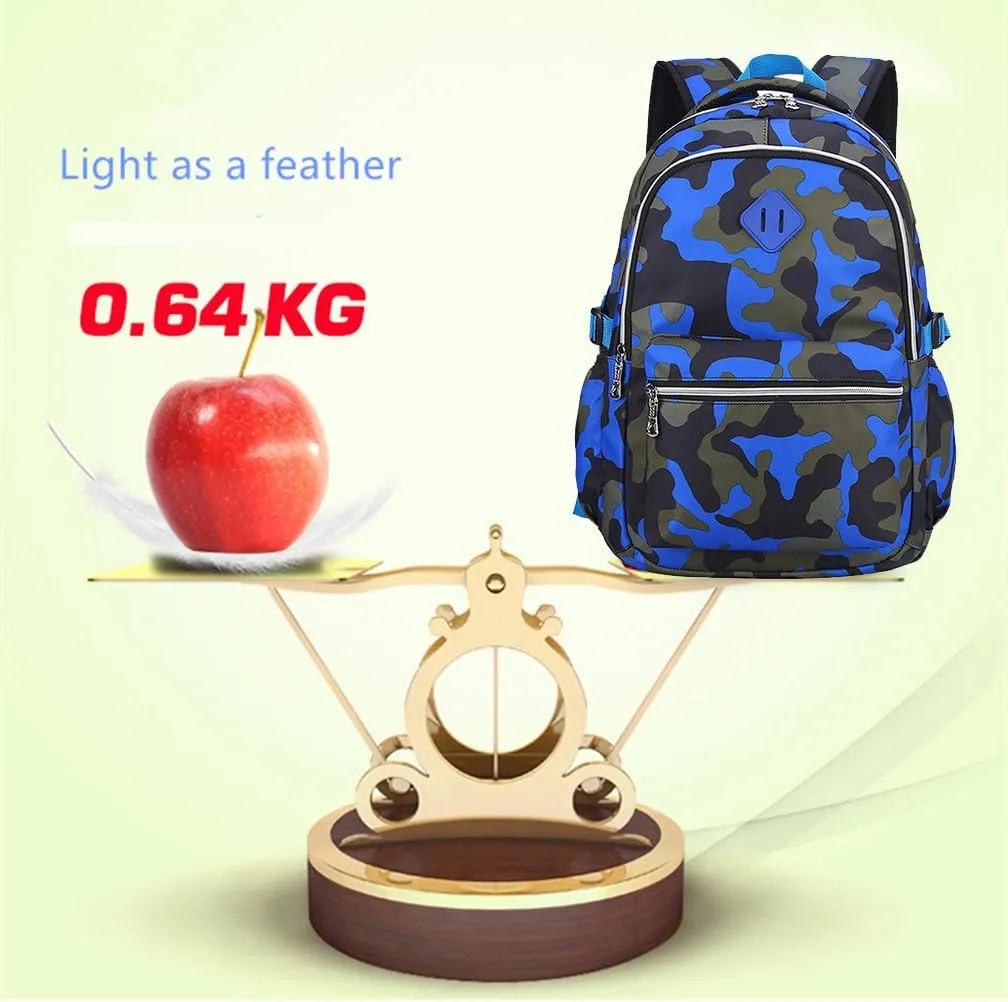 School Backpack Casual Daypack Travel Outdoor Camouflage Backpack Christmas Presents for Boys and Girls (Camo Blue)