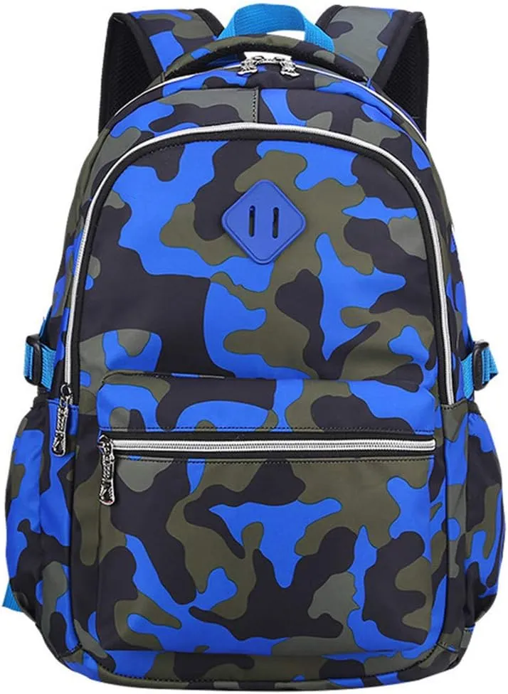 School Backpack Casual Daypack Travel Outdoor Camouflage Backpack Christmas Presents for Boys and Girls (Camo Blue)