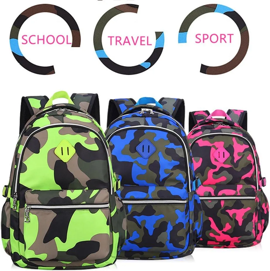 School Backpack Casual Daypack Travel Outdoor Camouflage Backpack Christmas Presents for Boys and Girls (Camo Blue)