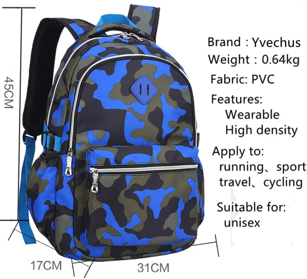School Backpack Casual Daypack Travel Outdoor Camouflage Backpack Christmas Presents for Boys and Girls (Camo Blue)