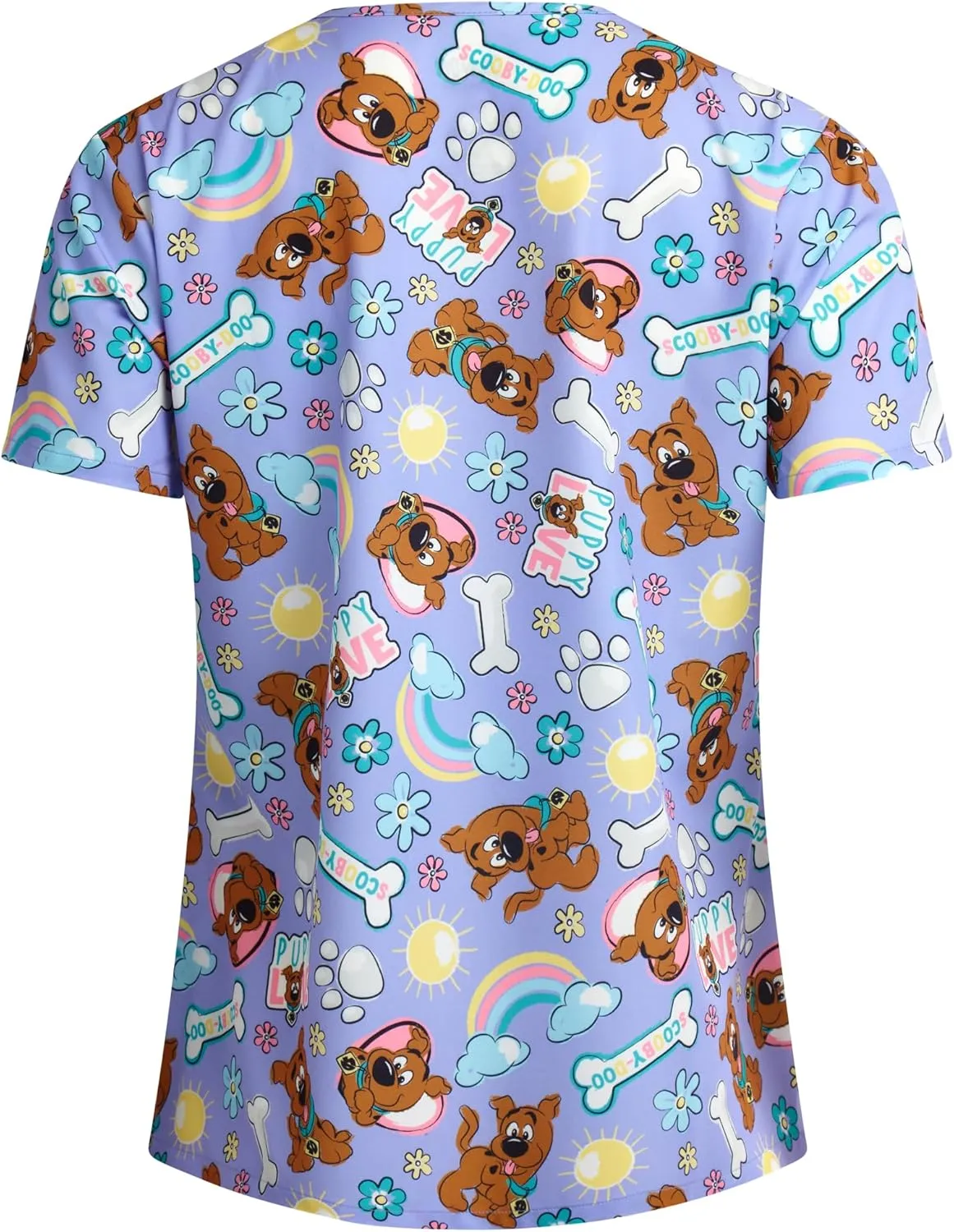 Scooby-Doo Women's All Over Print, V-Neck Scrub Top with Pockets - Comfortable Work Uniform