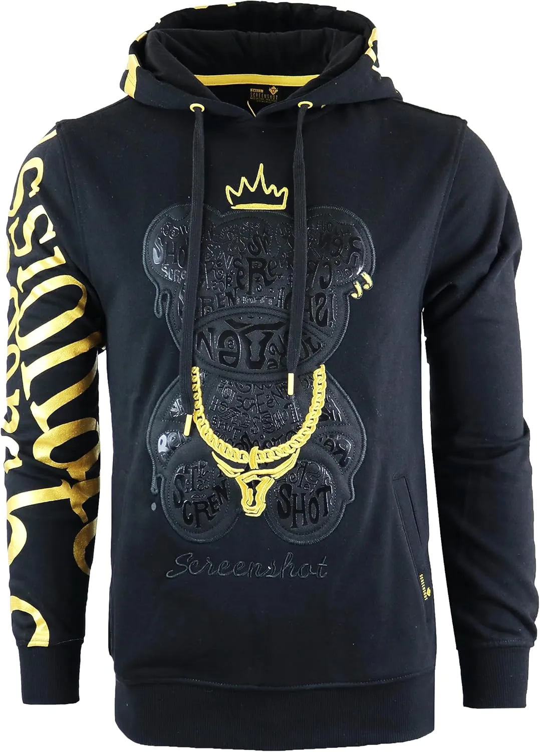 SCREENSHOT Mens Urban Premium Fleece Hoodie - Animation Cartoon Character Embroidery Patch Gel Print Hooded Sweatshirt