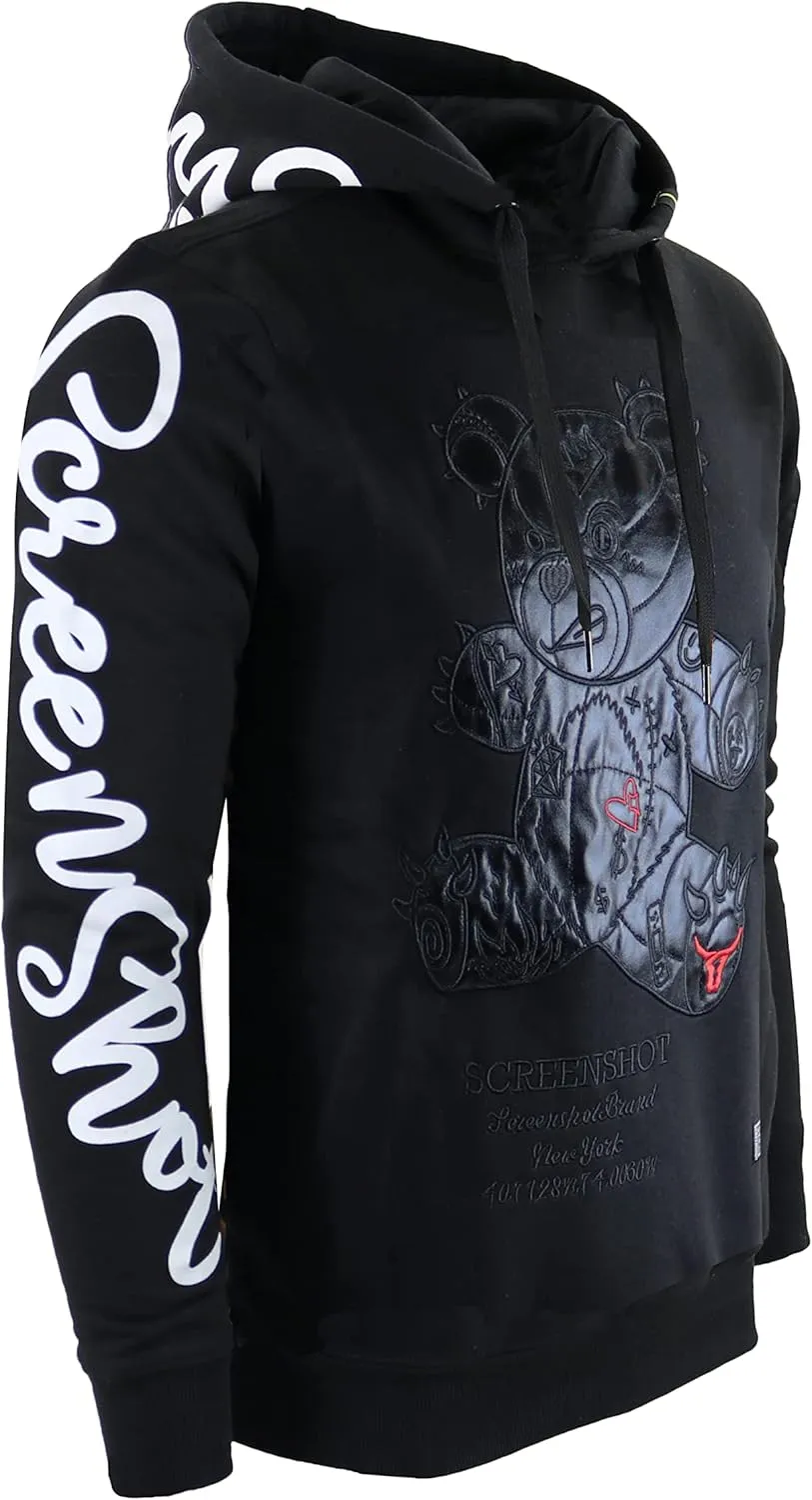 SCREENSHOT Mens Urban Premium Fleece Hoodie - Animation Cartoon Character Embroidery Patch Gel Print Hooded Sweatshirt