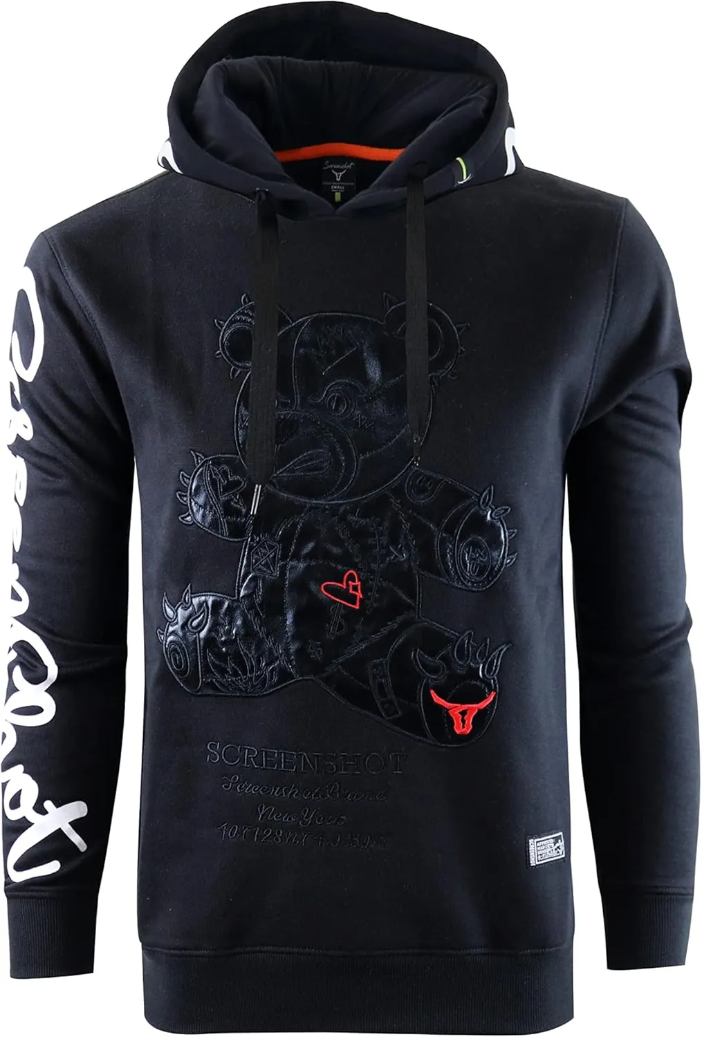 SCREENSHOT Mens Urban Premium Fleece Hoodie - Animation Cartoon Character Embroidery Patch Gel Print Hooded Sweatshirt