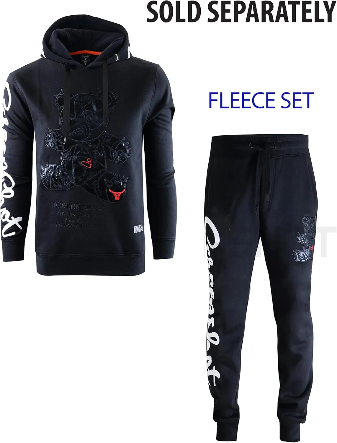 SCREENSHOT Mens Urban Premium Fleece Hoodie - Animation Cartoon Character Embroidery Patch Gel Print Hooded Sweatshirt