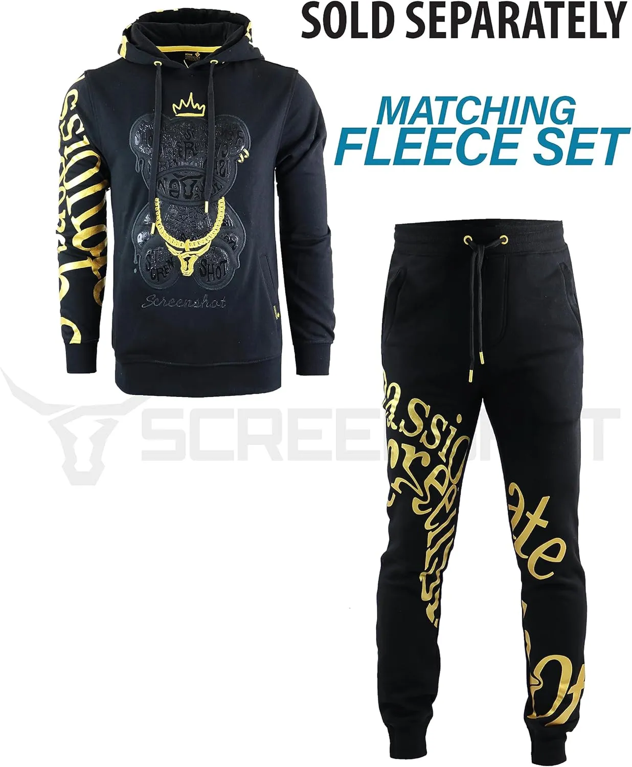 SCREENSHOT Mens Urban Premium Fleece Hoodie - Animation Cartoon Character Embroidery Patch Gel Print Hooded Sweatshirt