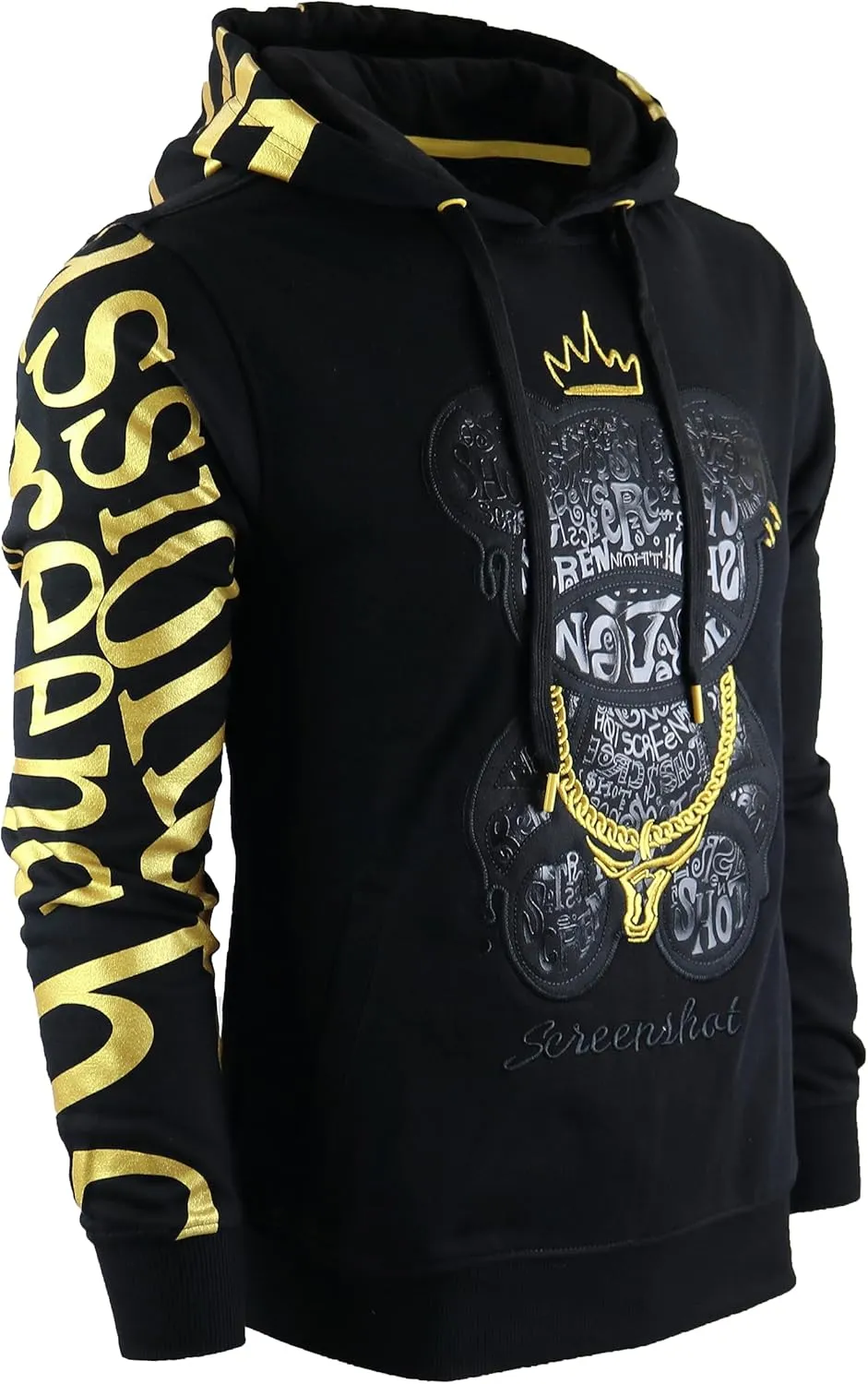 SCREENSHOT Mens Urban Premium Fleece Hoodie - Animation Cartoon Character Embroidery Patch Gel Print Hooded Sweatshirt